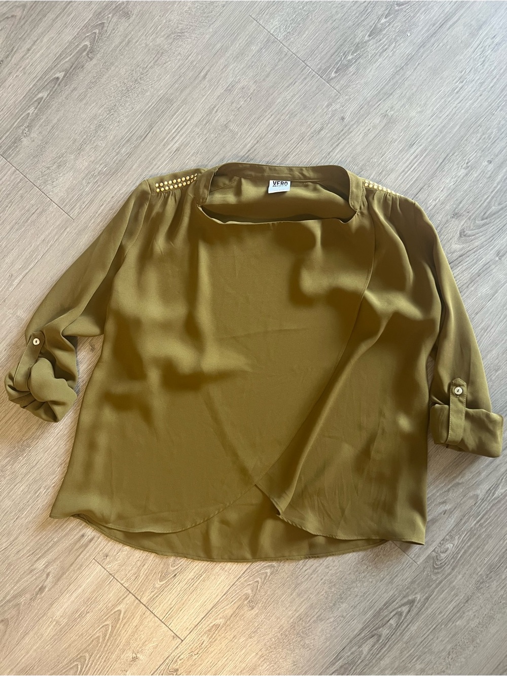 Vero Moda Olive-Chartreuse Stud Shoulder Blouse